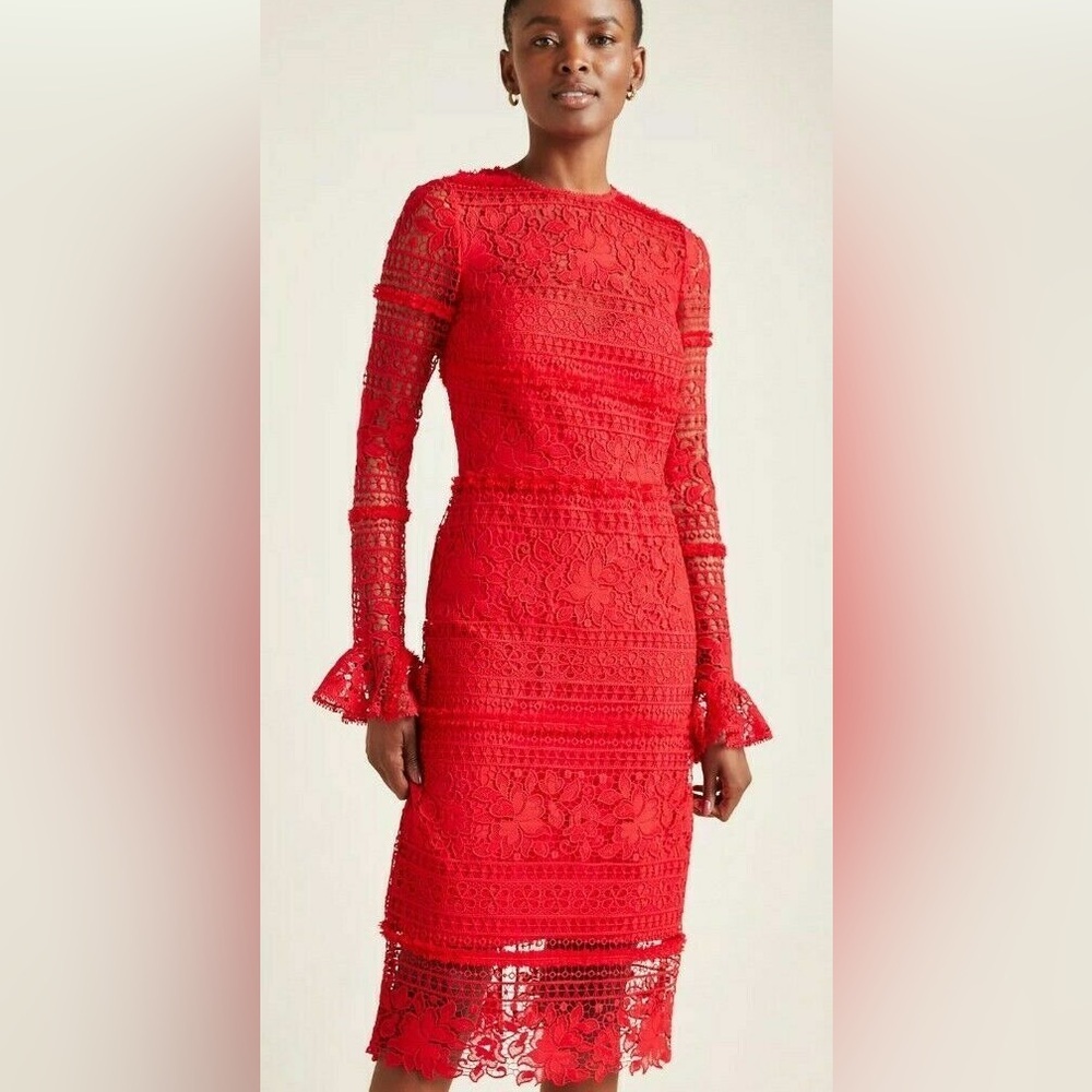 Anthropologie ML Monique Lhuillier Emilie Lace Long Sleeve Midi Dress NWOT Sz 4